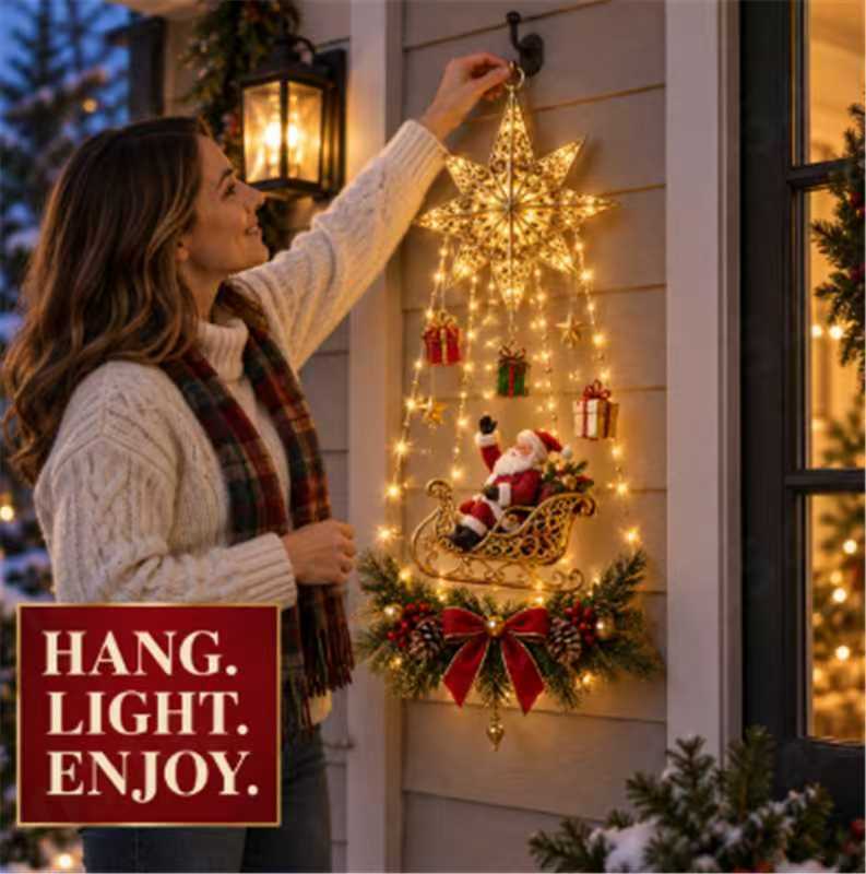 Lighted Christmas Tree & Wreath Door Decoration