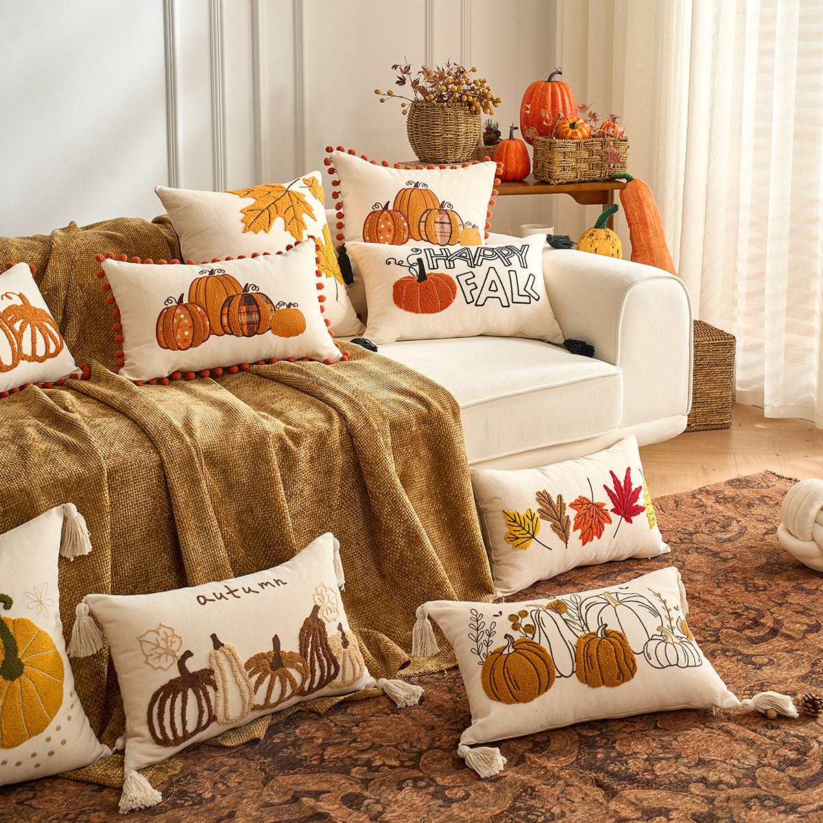 Autumn Pumpkin & Maple Pillow Covers