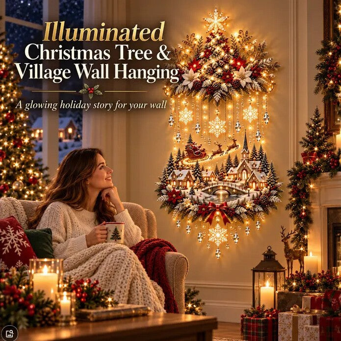 Lighted Christmas Tree & Wreath Door Decoration