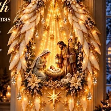Lighted Christmas Tree & Wreath Door Decoration
