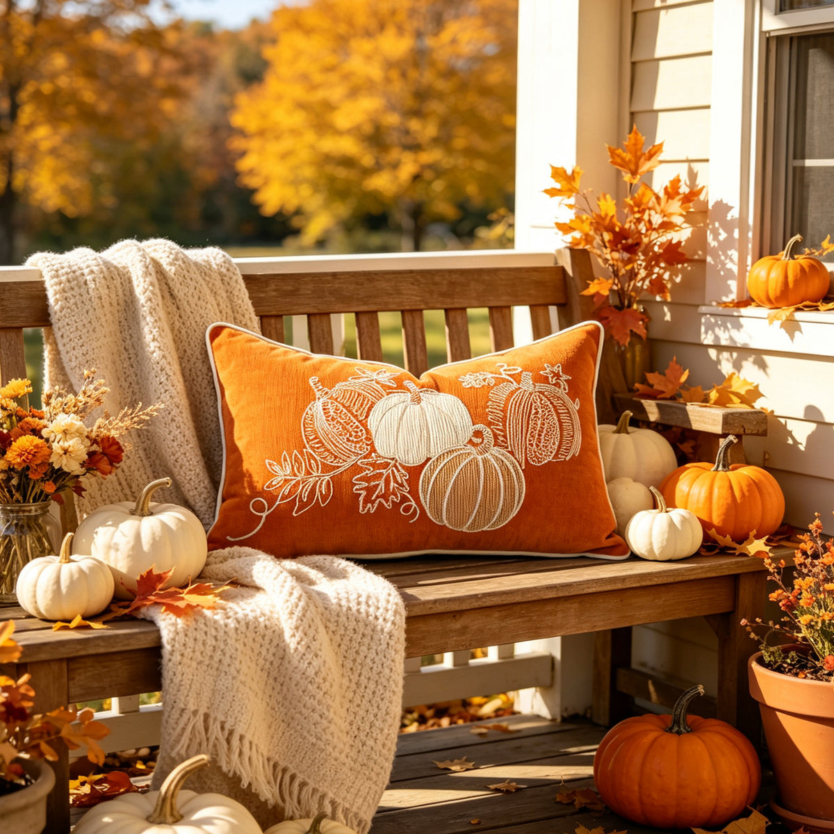 Autumn Pumpkin & Maple Pillow Covers