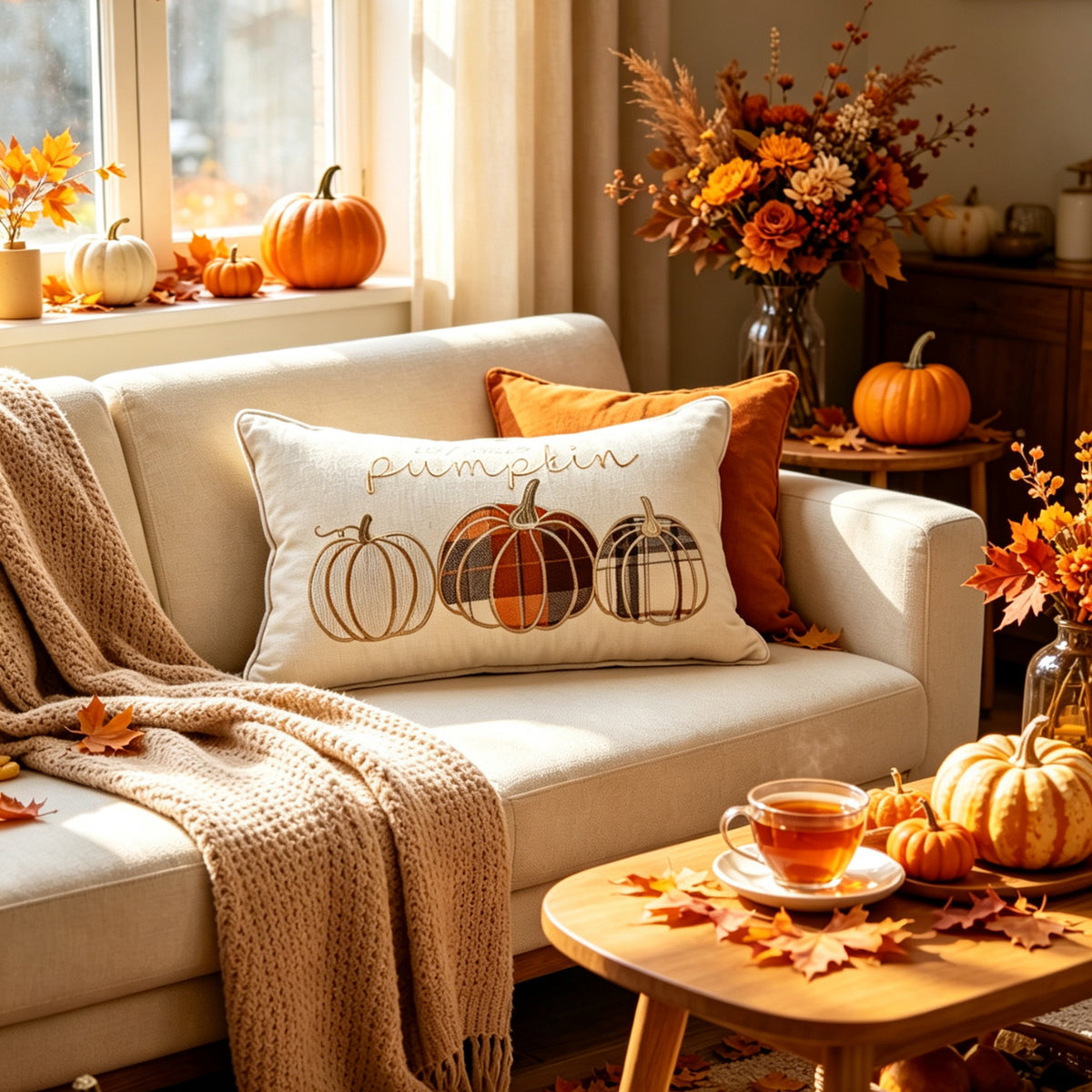 Autumn Pumpkin & Maple Pillow Covers
