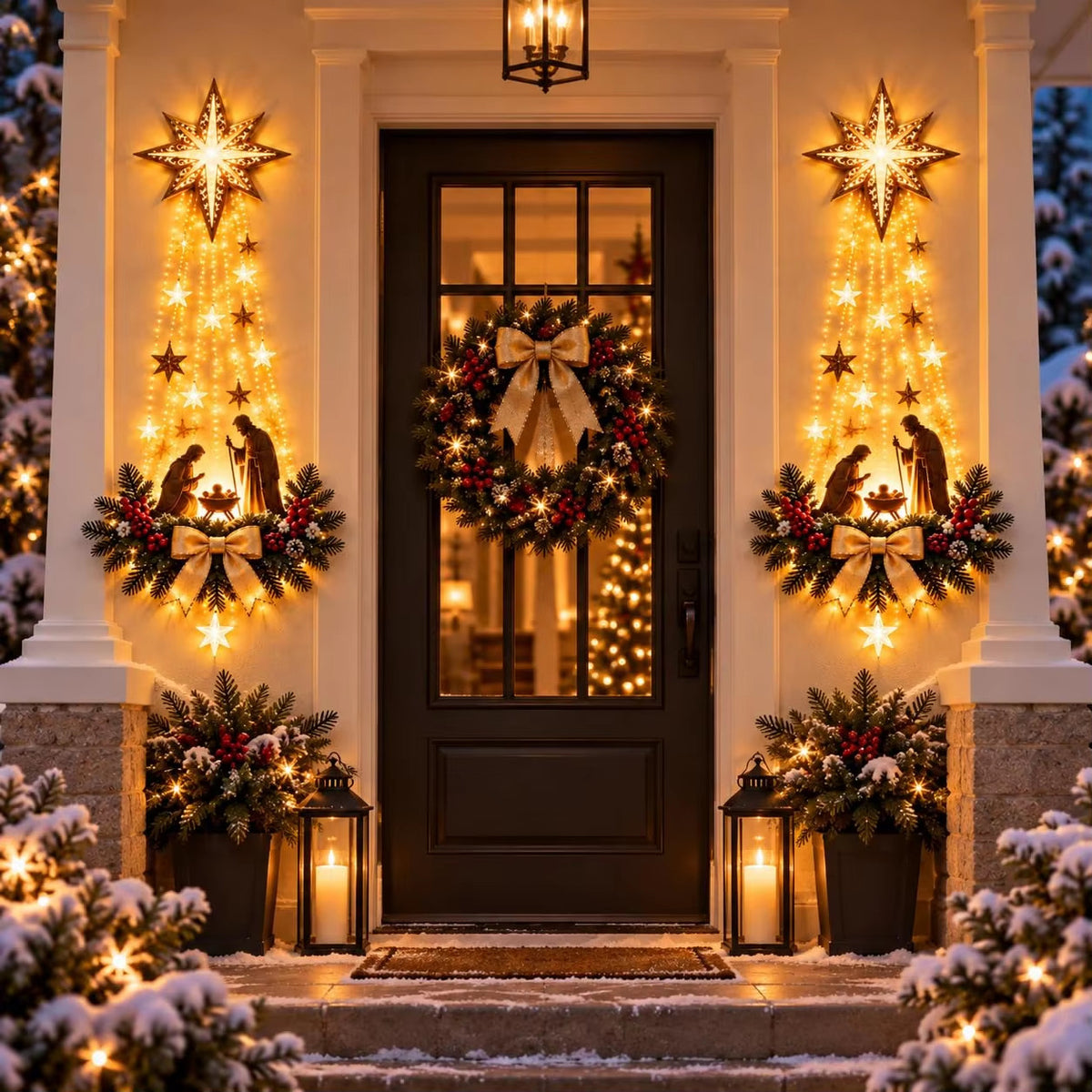 Lighted Christmas Tree & Wreath Door Decoration